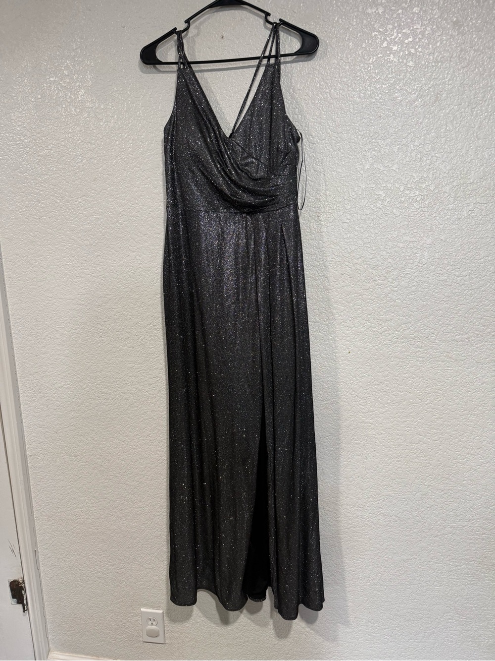 Night Way Collections Black Sparkle Cowl Maxi Dress with Double Straps
